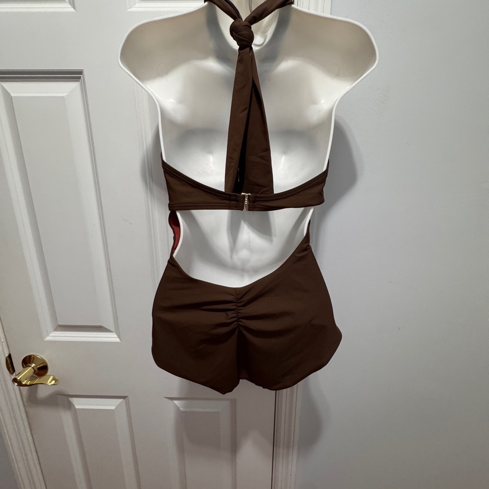 DKNY Brown One-Piece Swimsuit with Halter Design size medium - Picture 4 of 4